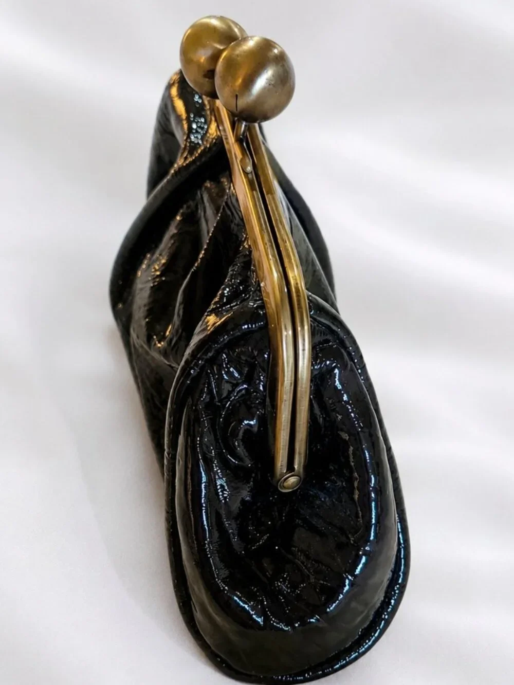 JALDA Dark Forest Green Patent Leather Kiss-Lock Shoulder/Clutch Bag